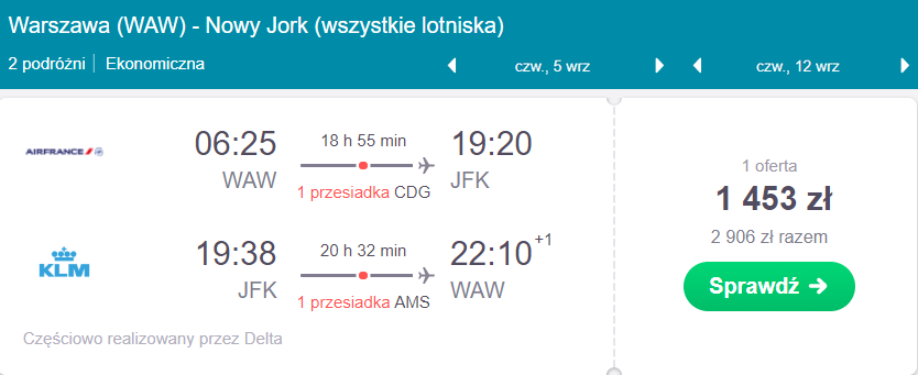loty do nowego jorku