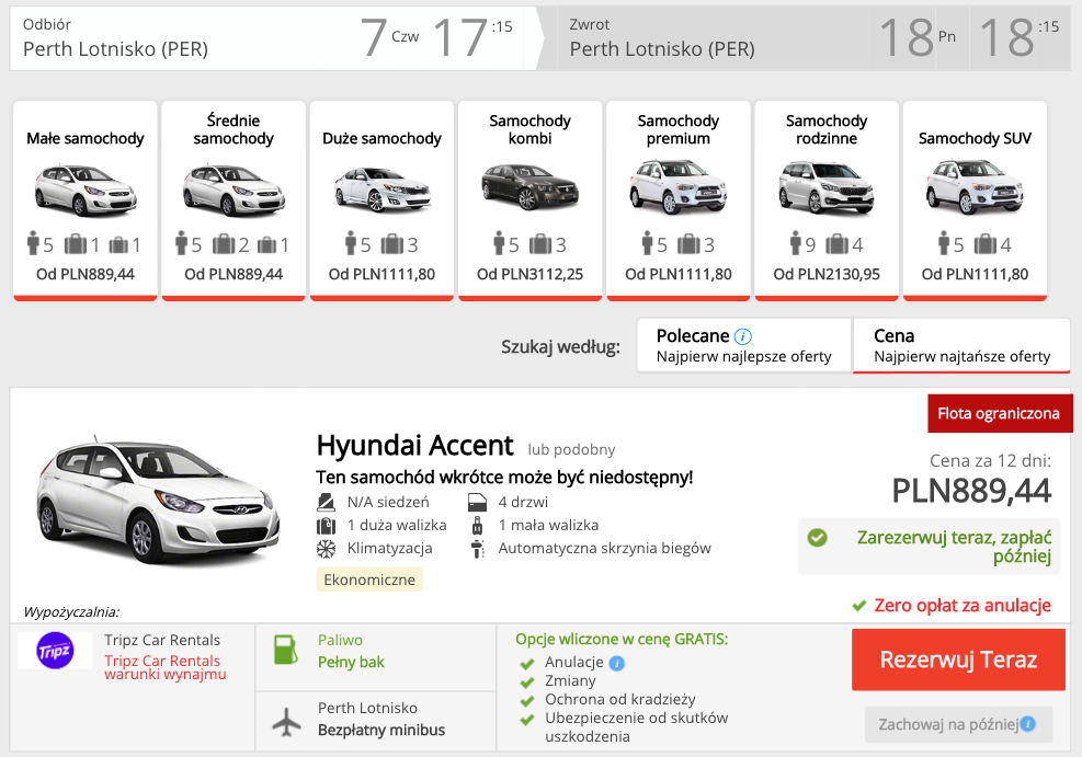zarezerwuj auto w australii