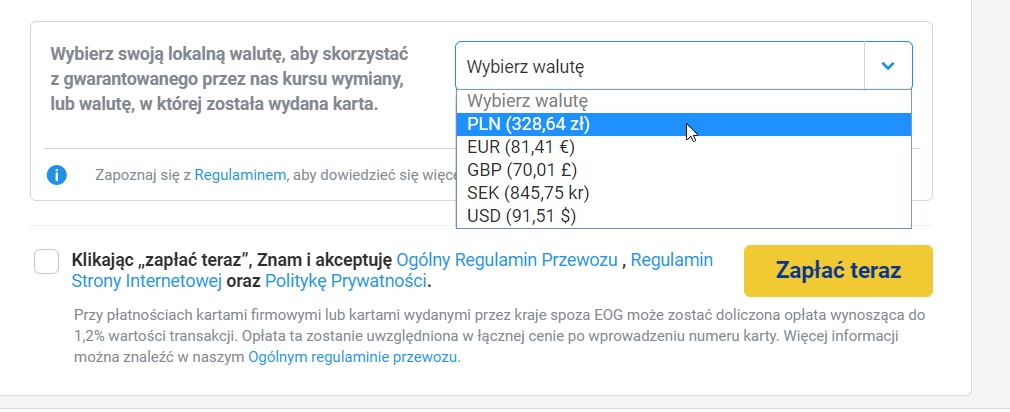 ryanair przeliczenie waluty