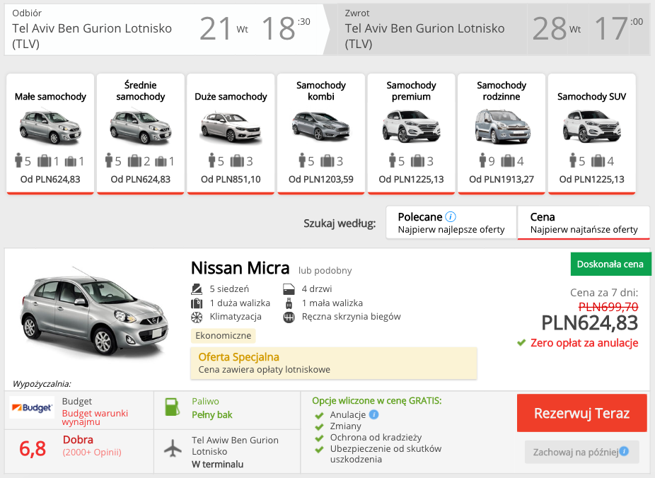 zarezerwuj auto w tel awiwie