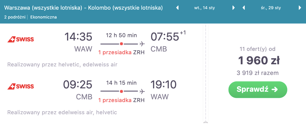 zarezerwuj loty do colombo