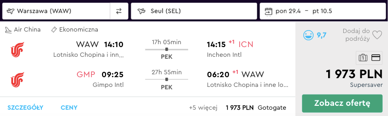 zarezerwuj loty do seulu
