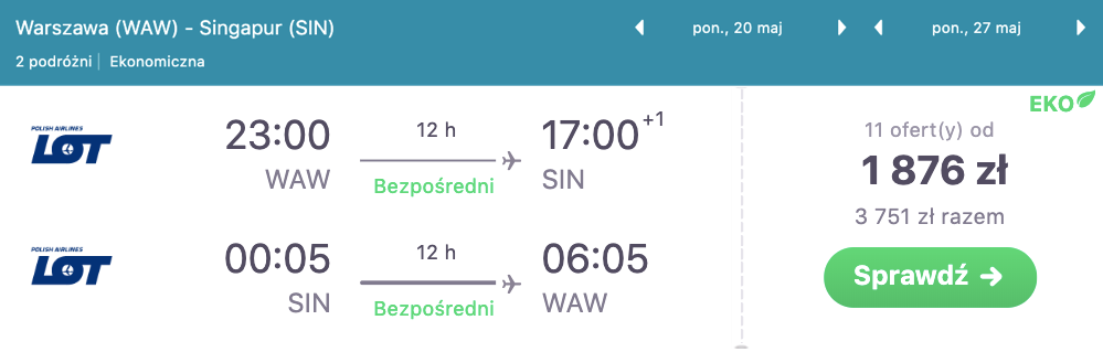 zarezerwuj loty do singapuru