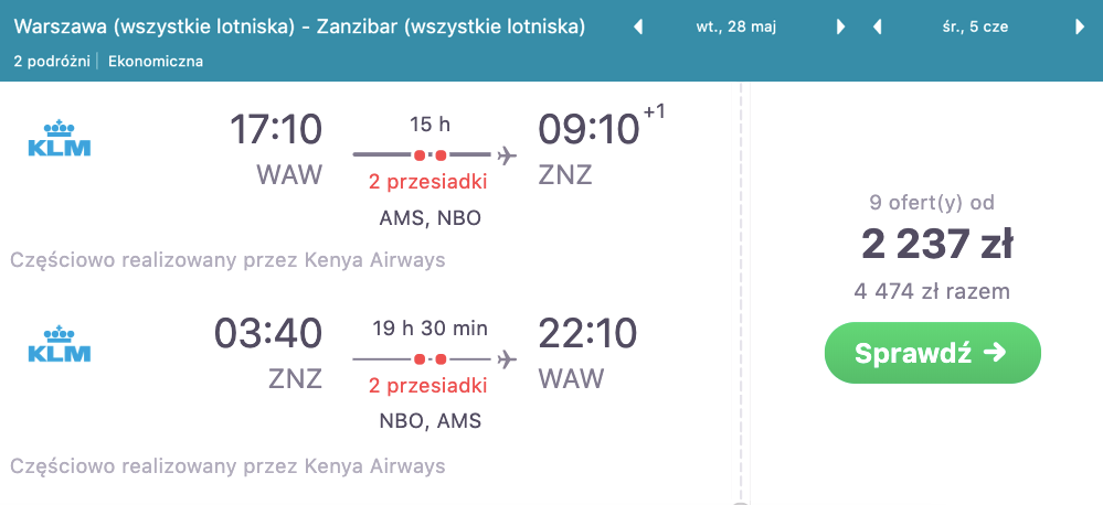 zarezerwuj loty na zanzibar