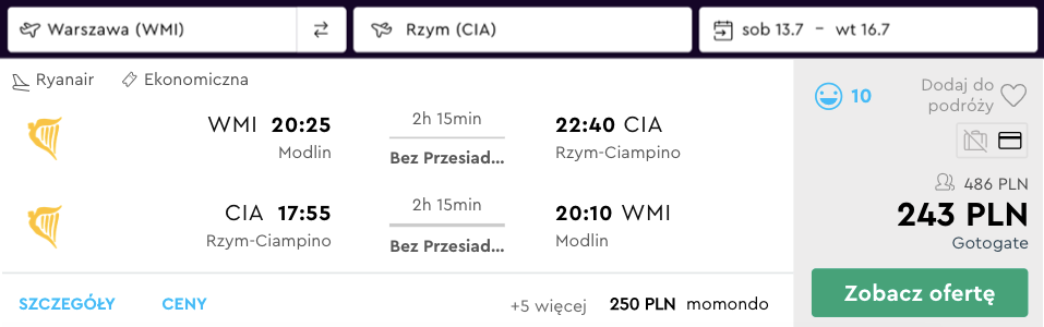 zarezerwuj loty do rzymu