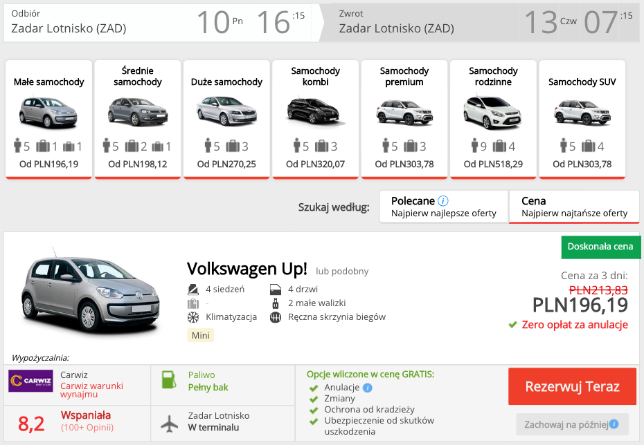 zarezerwuj auto w chorwacji