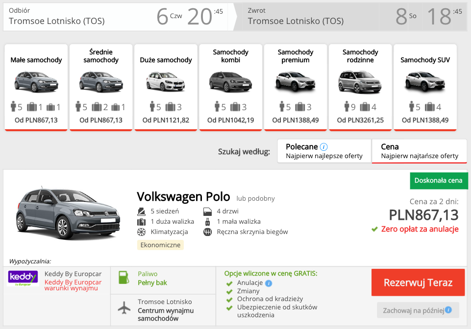 zarezerwuj autow . tromso