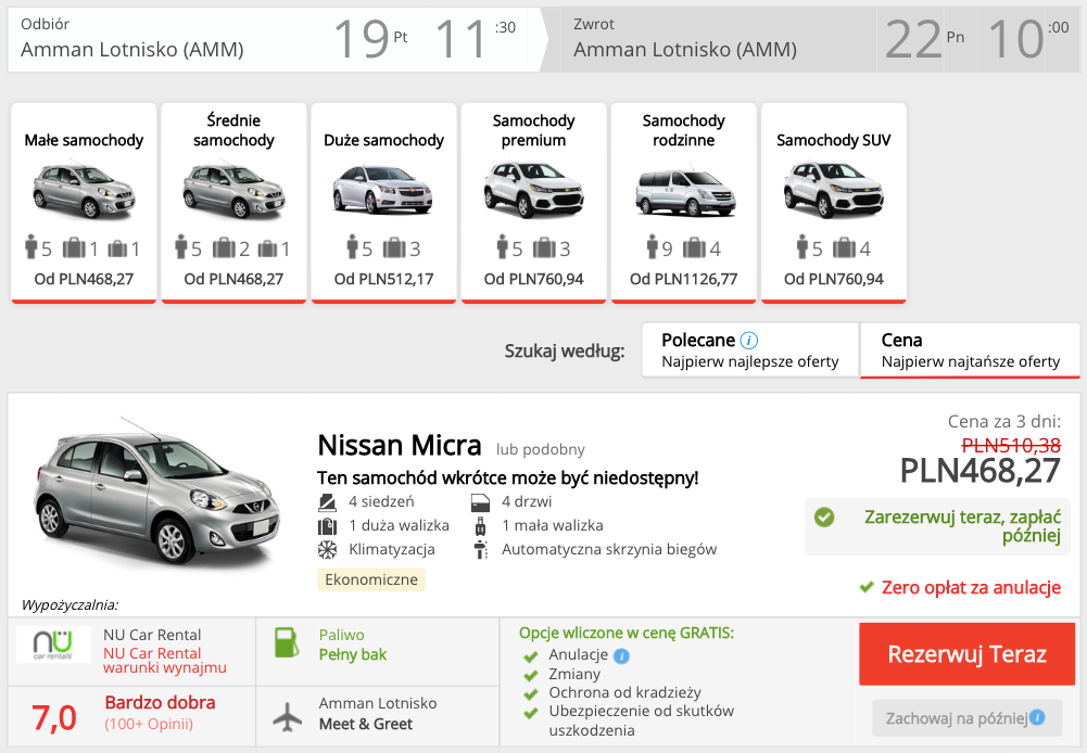 zarezerwuj auto w ammanie