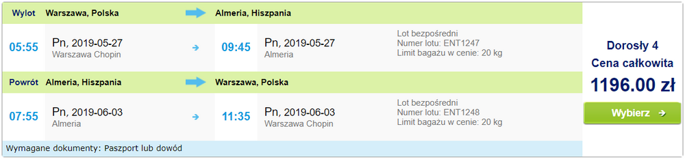 loty do hiszpanii