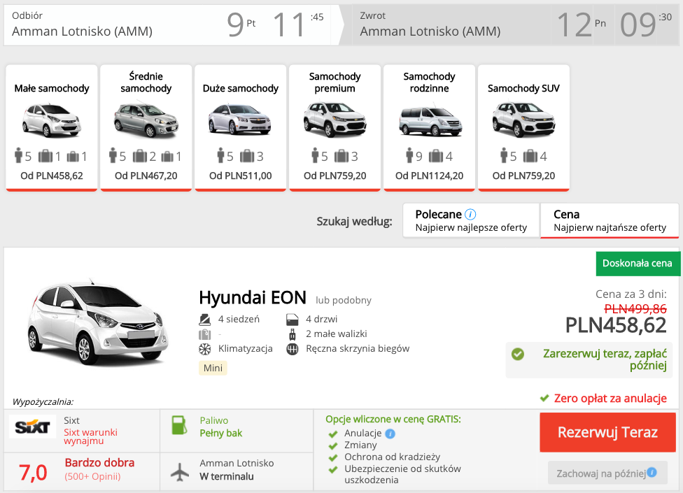 zarezerwuj auto w ammanie