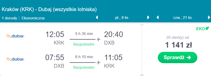 loty z krakowa do dubaju