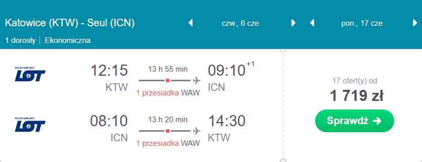 Loty z Katowic do Seulu