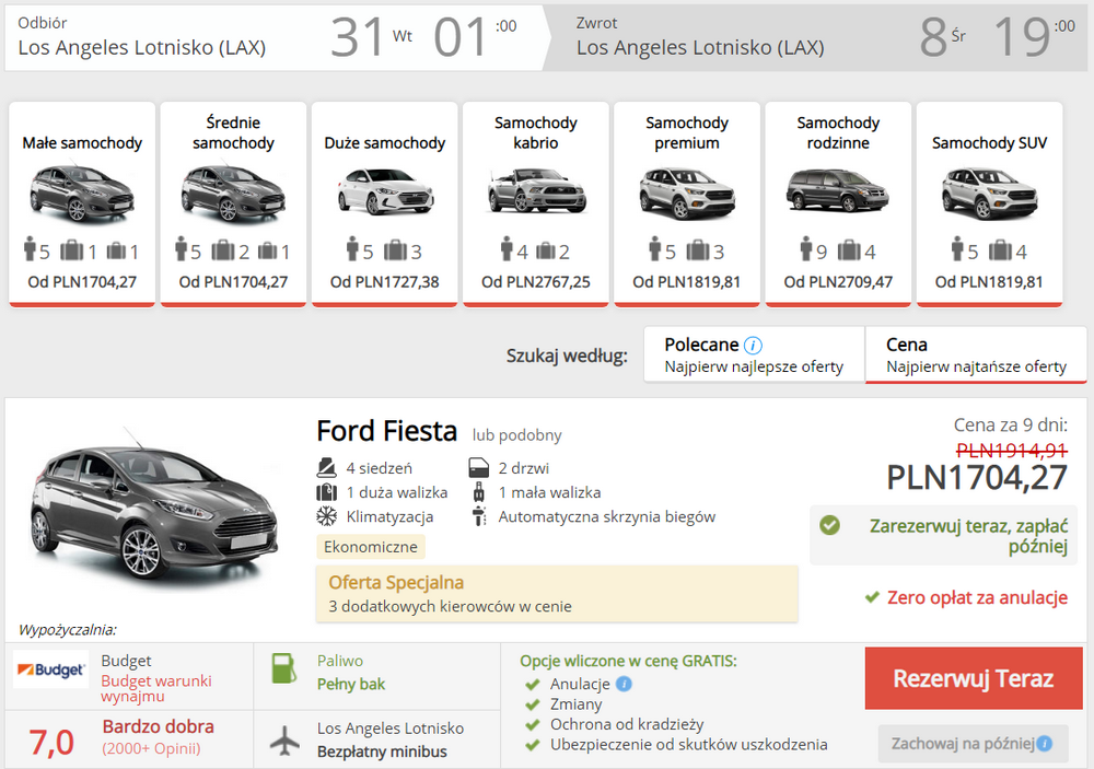 auto los angeles wypożyczenie