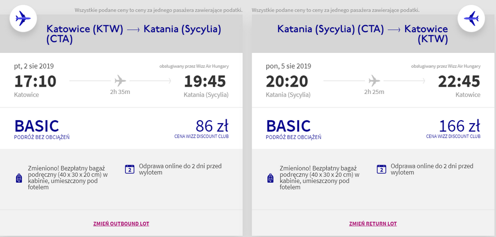 Katania loty