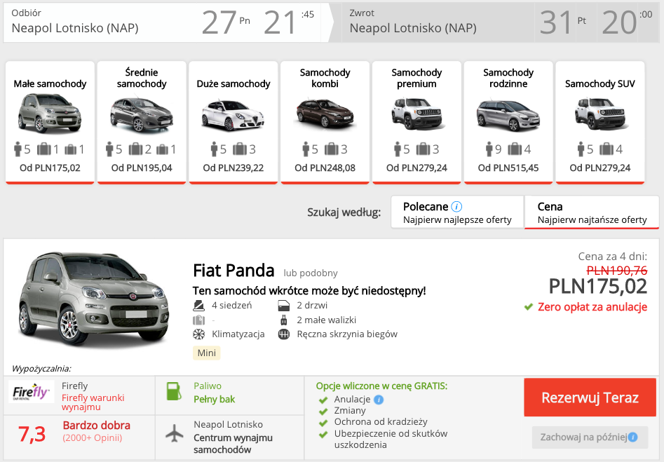 zarezerwuj auto w neapolu