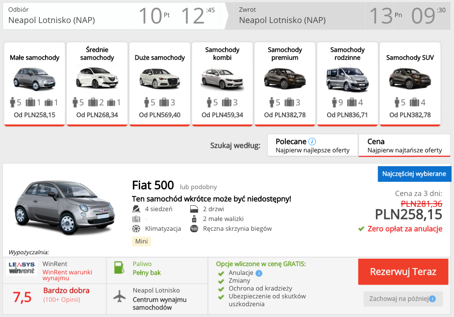 zarezerwuj auto w neapolu