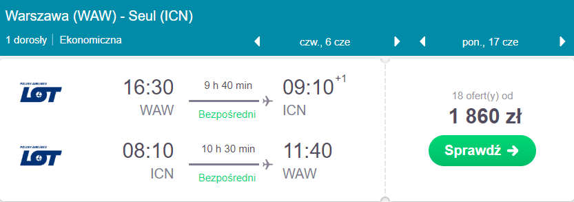 Bezpośrednie loty do Seulu