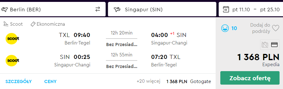 loty do Singapuru