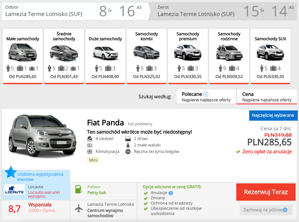 zarezerwuj auto w lamezii