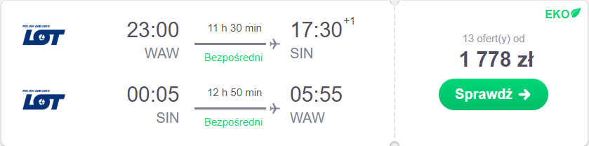 bezpośrednie loty do singapuru