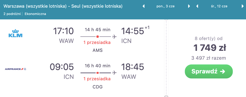 zareerwuj loty do seulu