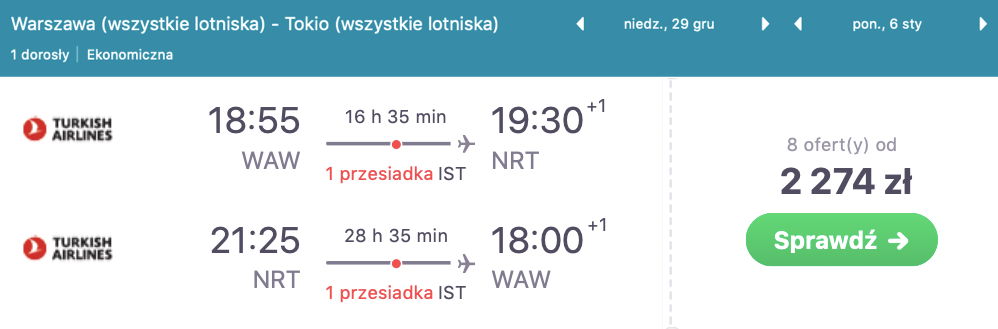 zarezerwuj loty do tokio