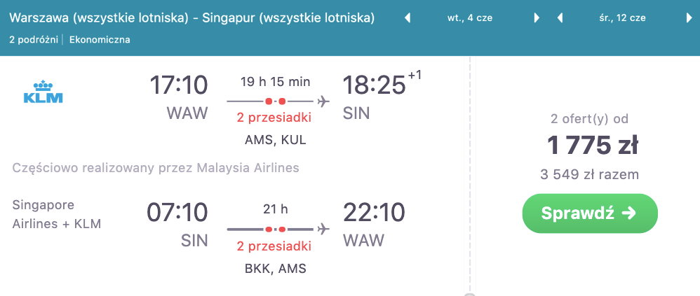 zarezerwuj loty do singapuru