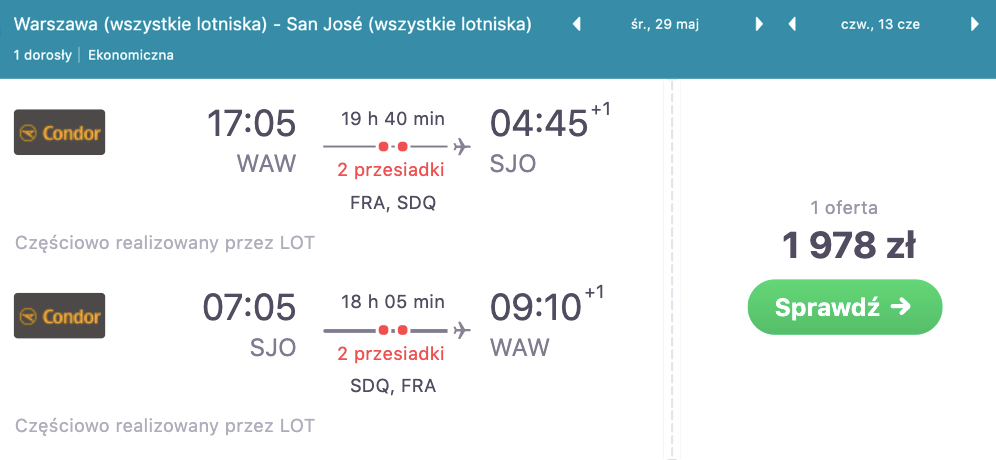 zarezerwuj loty do kostaryki