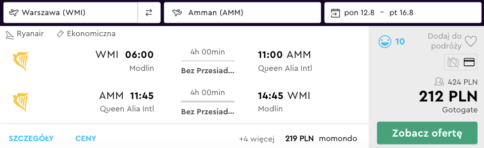 zarezerwuj loty do ammanu
