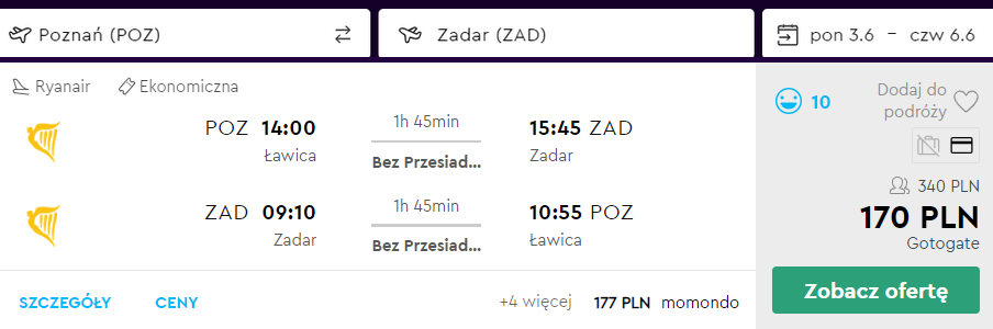 zadar loty