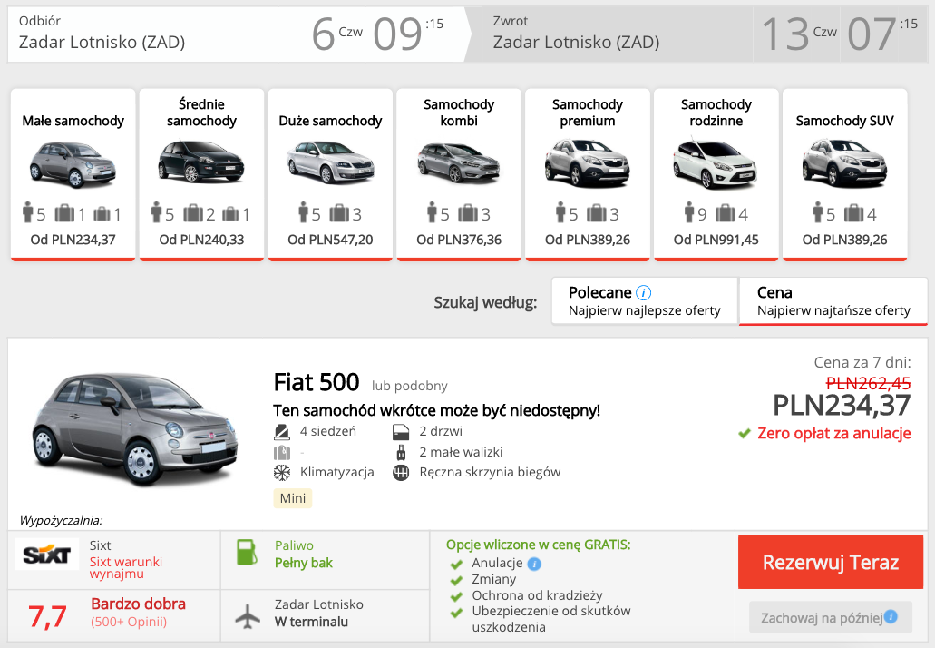 zarezerwuj auto w zadarze
