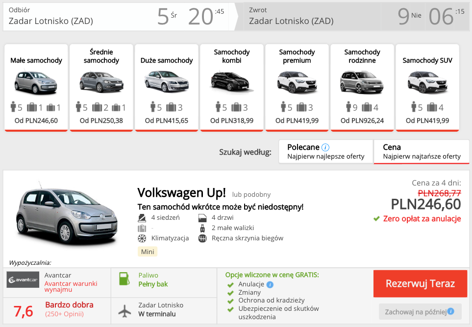 zarezerwuj auto w zadarze