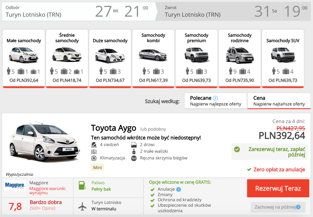 zarezerwuj auto w turynie