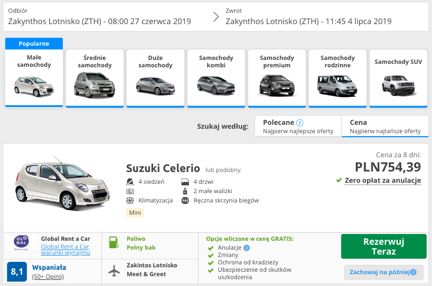 zarezerwuj auto na zakintos