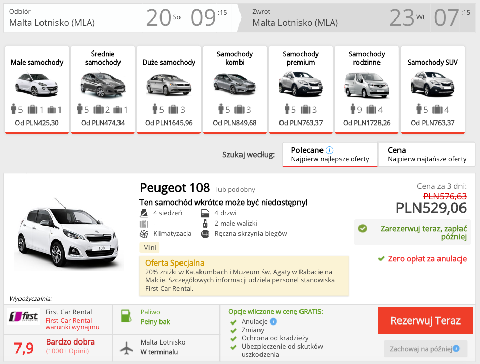 zarezerwuj auto na malcir