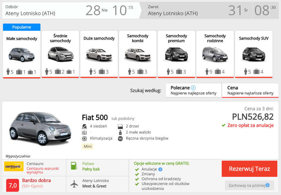 zarezerwuj auto w atenach