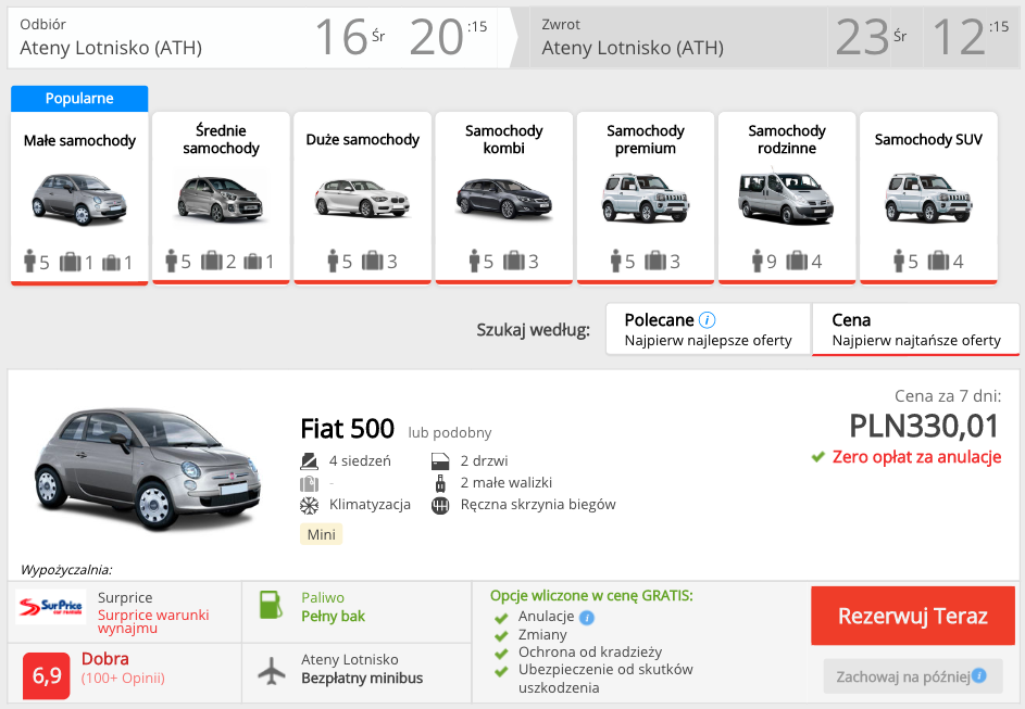 zarezerwuj auto w atenach