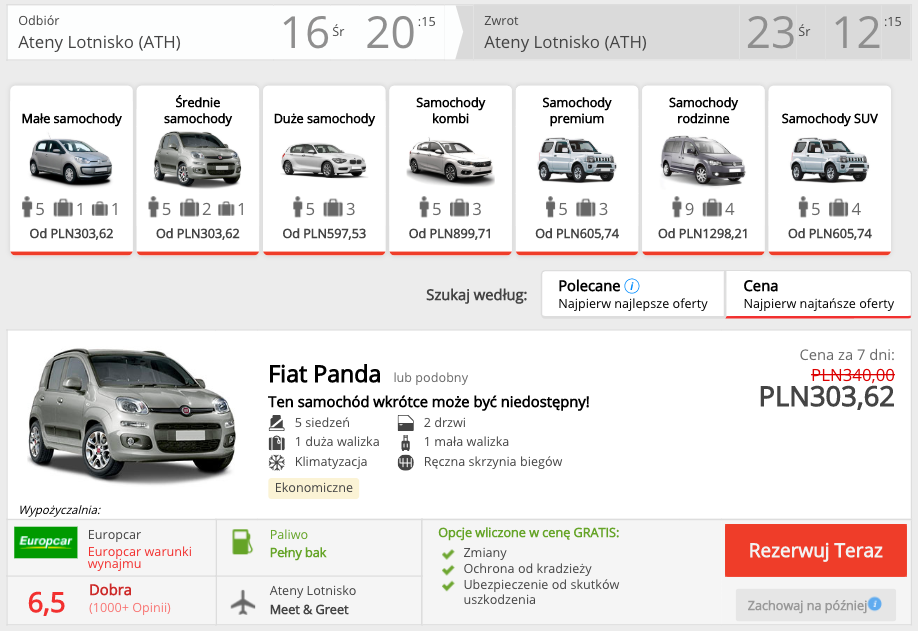 zarezerwuj auto w atenach