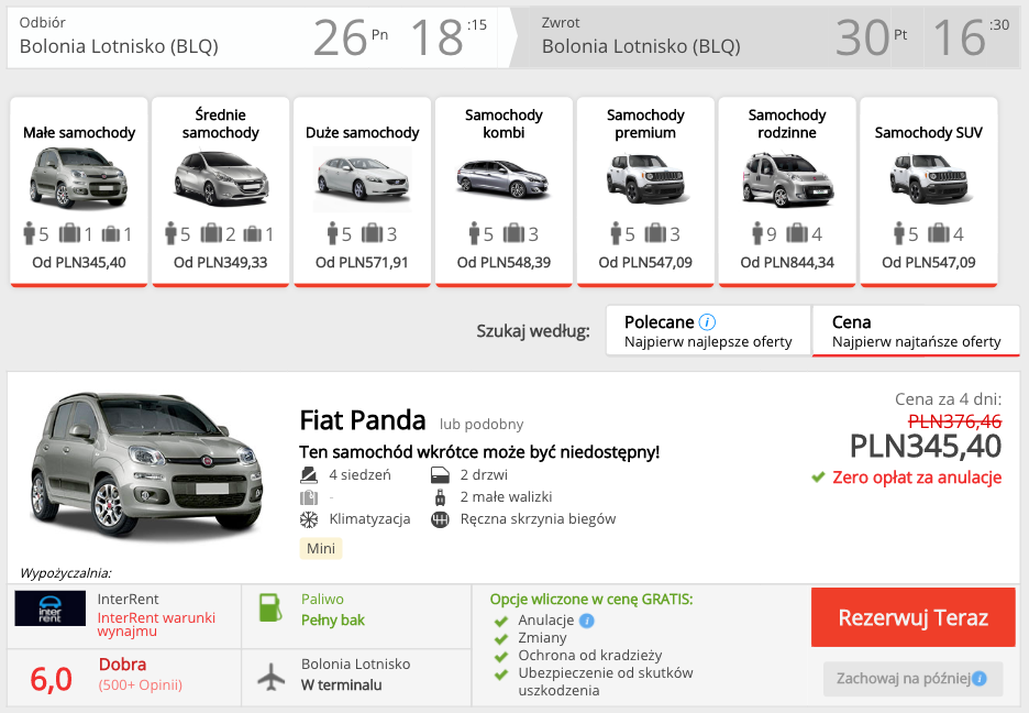 zarezerwuj auto w bolonii