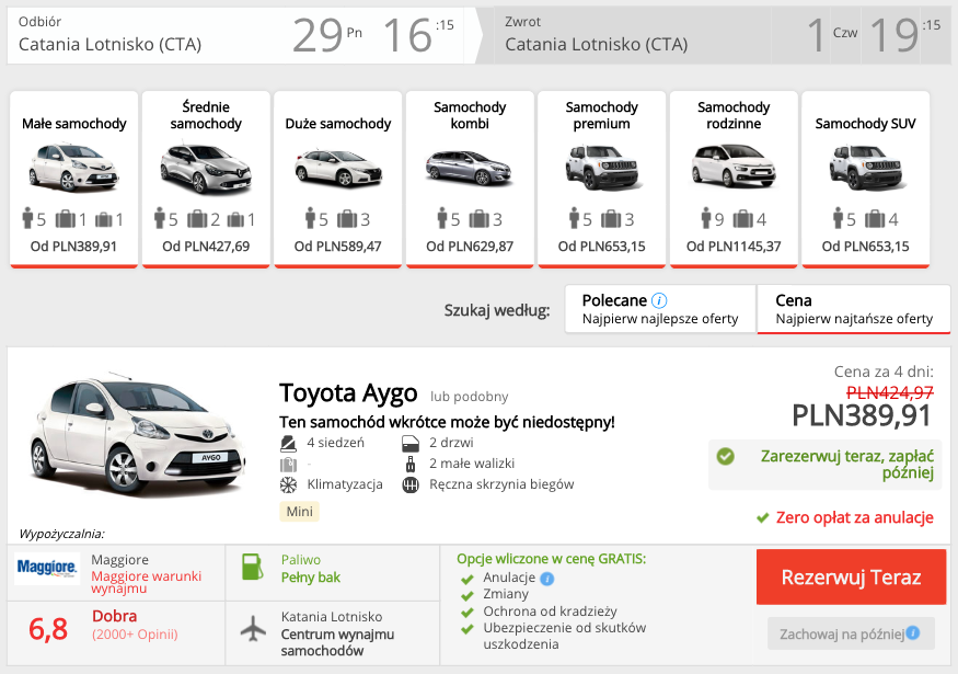 zarezerwuj auto w katanii