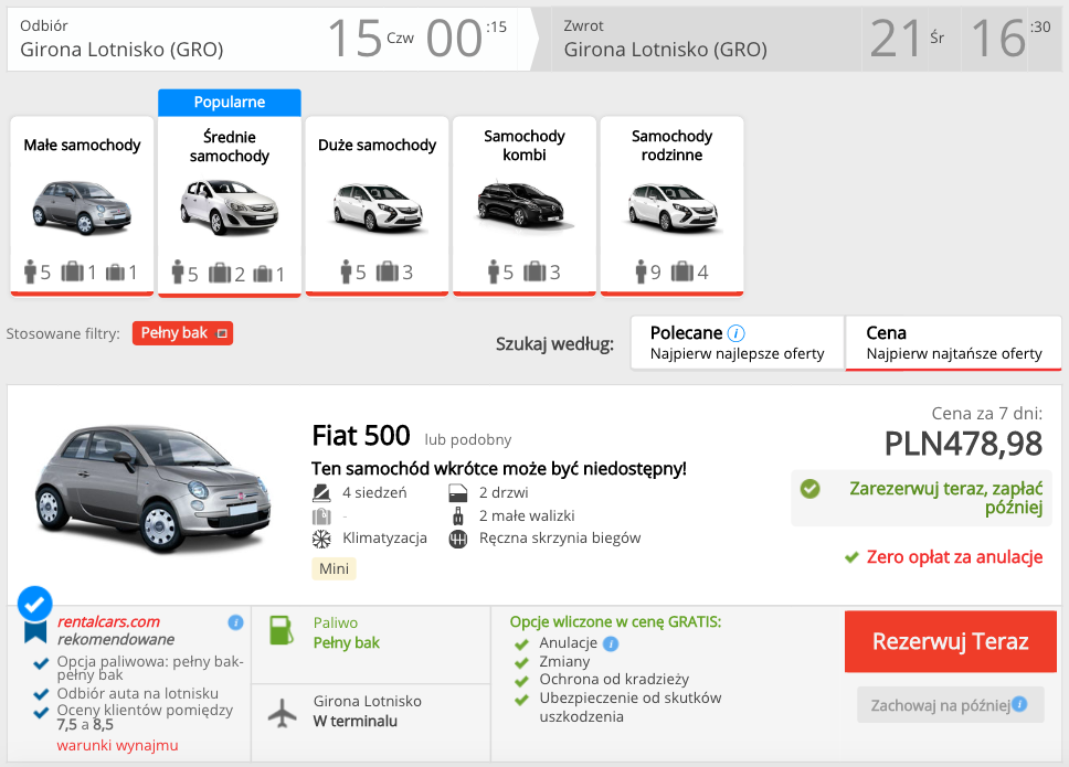 zarezerwuj auto w gironie