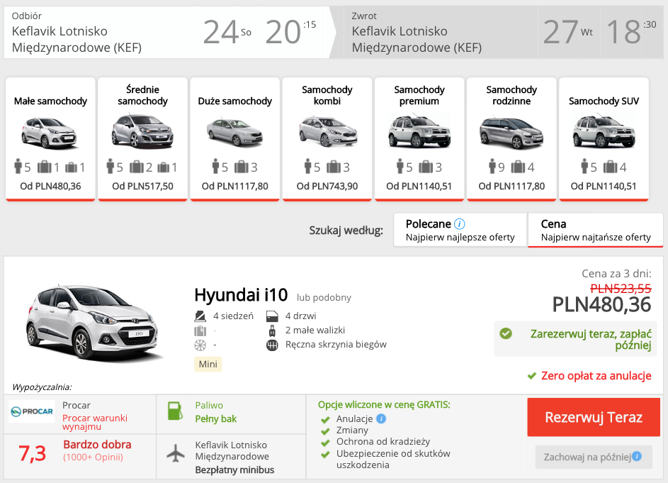 zarezerwuj auto na islandii