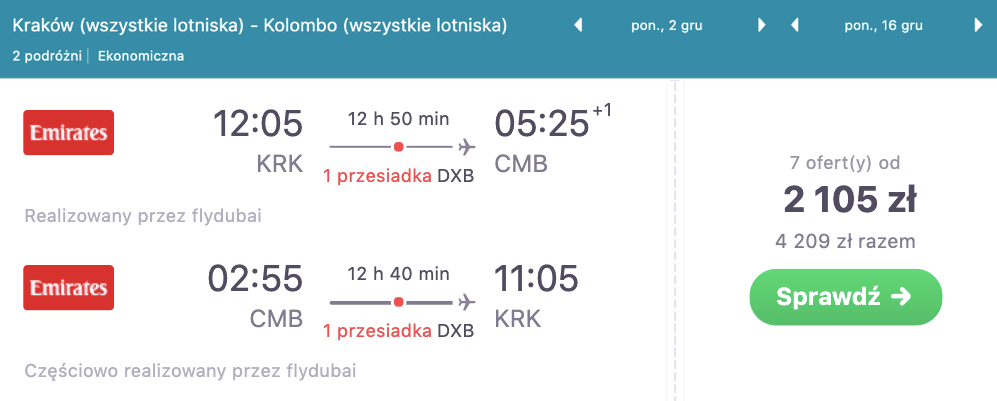zarezerwuj loty na sri lanke