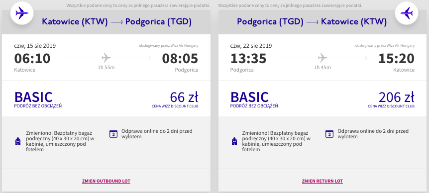 zarezerwuj loty do podgoricy