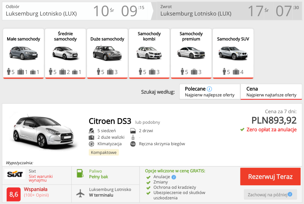 zarezerwuj auto w luskemburgu