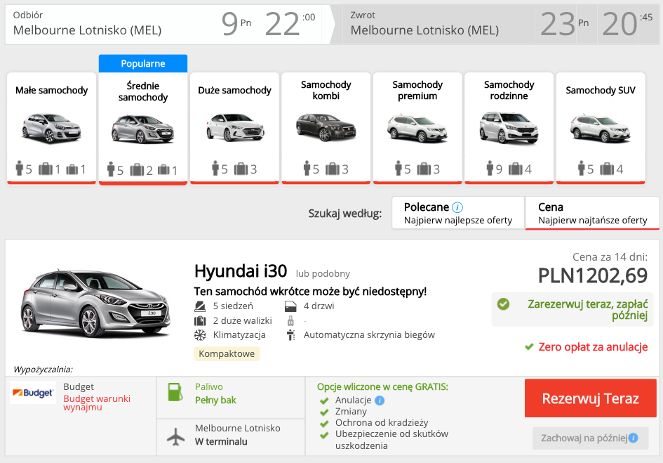 zarezerwuj auto w melbourne