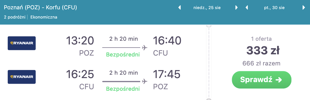 zarezerwuj loty na korfu