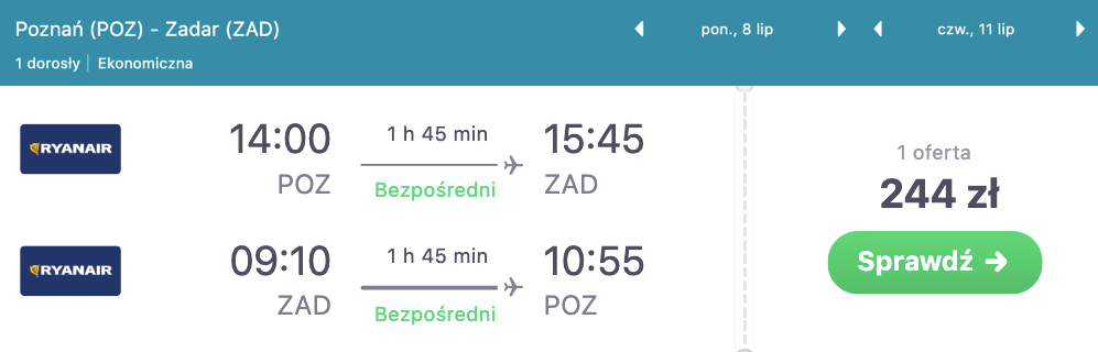 zarezerwuj loty do zadaru