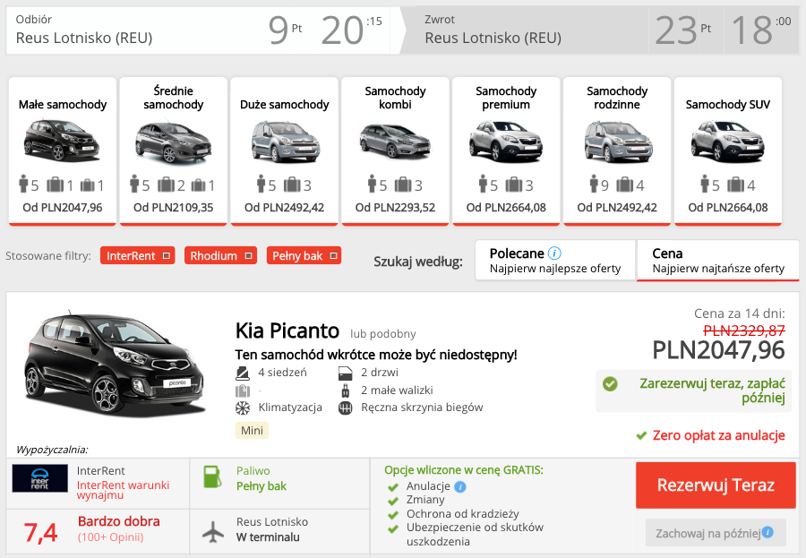 zarezerwuj auto w reus