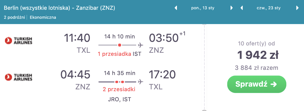 zarezerwuj loty na zanzibar